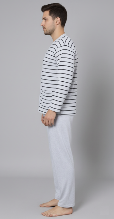 Pijama barbat bumbac, marime mare, maneci si pantaloni lungi, cu dungi, gri deschis 16114 [3]