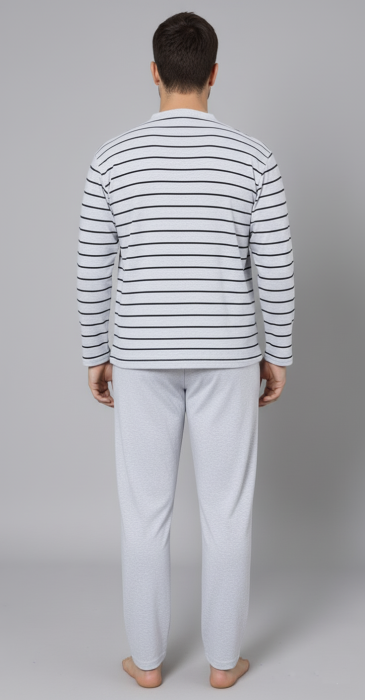 Pijama barbat bumbac, marime mare, maneci si pantaloni lungi, cu dungi, gri deschis 16114 [2]
