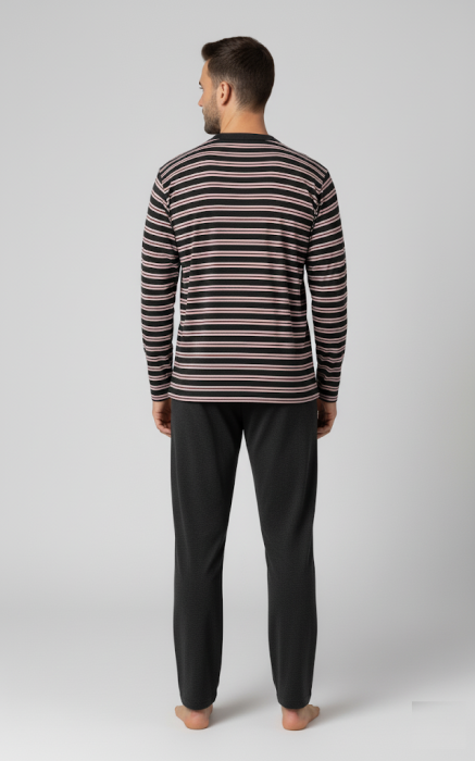 Pijama barbat bumbac, marime mare, maneci si pantaloni lungi, cu dungi, negru 16114 [2]