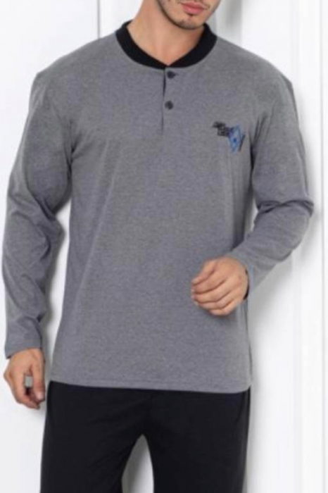 Pijama bumbac barbat, maneci si pantaloni lungi, imprimeu modern embody [3]