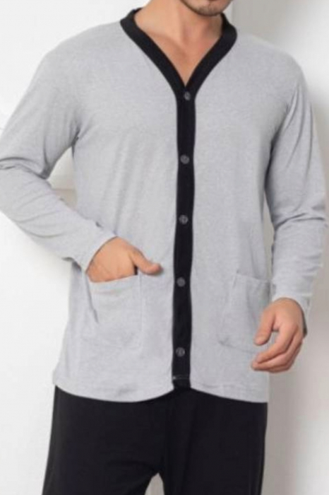 Pijama bumbac barbat, maneci si pantaloni lungi, imprimeu modern embody [3]