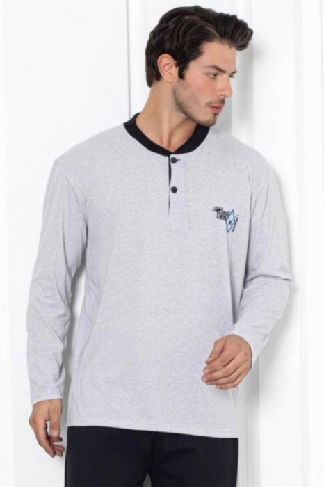 Pijama bumbac barbat, maneci si pantaloni lungi, imprimeu modern embody [3]