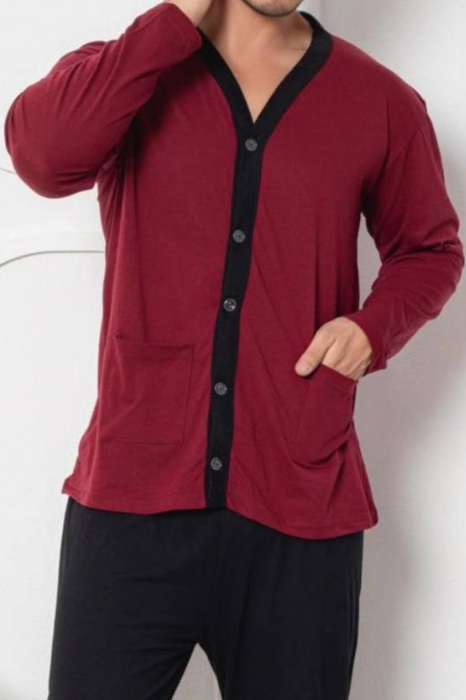 Pijama bumbac barbat, maneci si pantaloni lungi, imprimeu modern embody [3]