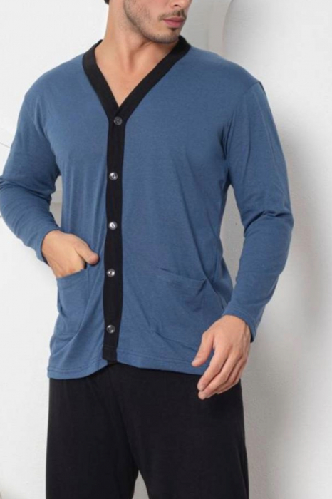 Pijama bumbac barbat, maneci si pantaloni lungi, imprimeu modern embody [3]