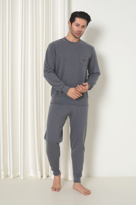 Pijama barbat bumbac tip trening, gri inchis 101embody [1]