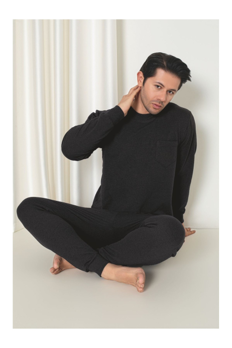 Pijama barbat bumbac tip trening, gri inchis 101embody [5]