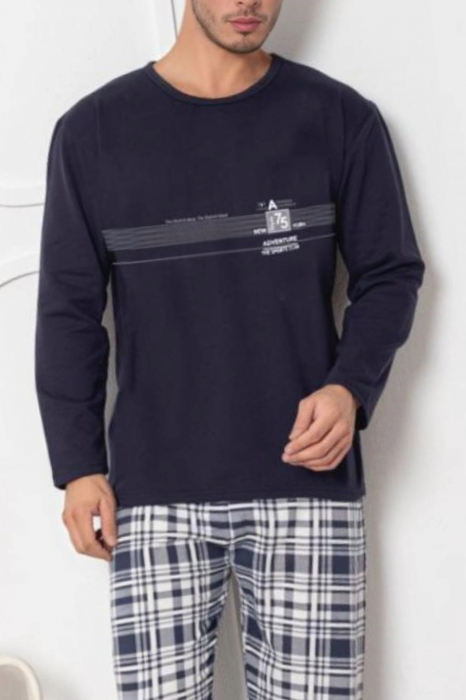 Pijama bumbac barbat, maneci si pantaloni lungi, imprimeu modern embody [3]