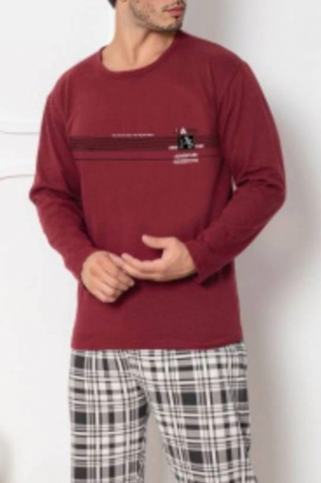 Pijama bumbac barbat, maneci si pantaloni lungi, imprimeu modern embody [2]