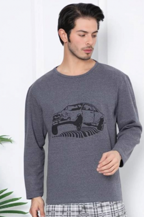 Pijama bumbac barbat, maneci si pantaloni lungi, imprimeu modern embody [3]