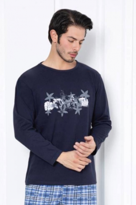 Pijama bumbac barbat, maneci si pantaloni lungi, imprimeu modern embody [2]