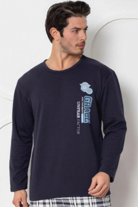 Pijama bumbac barbat, maneci si pantaloni lungi, imprimeu modern embody [3]