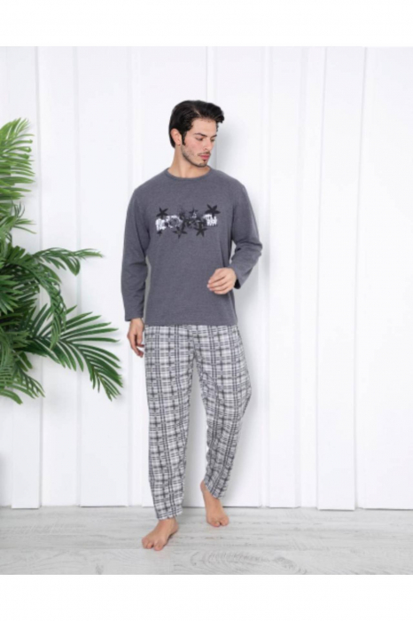 Pijama bumbac barbat, maneci si pantaloni lungi, imprimeu modern embody [4]