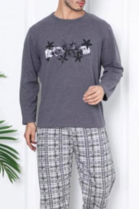 Pijama bumbac barbat, maneci si pantaloni lungi, imprimeu modern embody [3]