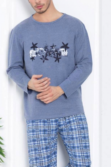 Pijama bumbac barbat, maneci si pantaloni lungi, imprimeu modern embody [2]
