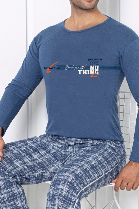 Pijama bumbac barbat, maneci si pantaloni lungi, imprimeu modern embody [2]