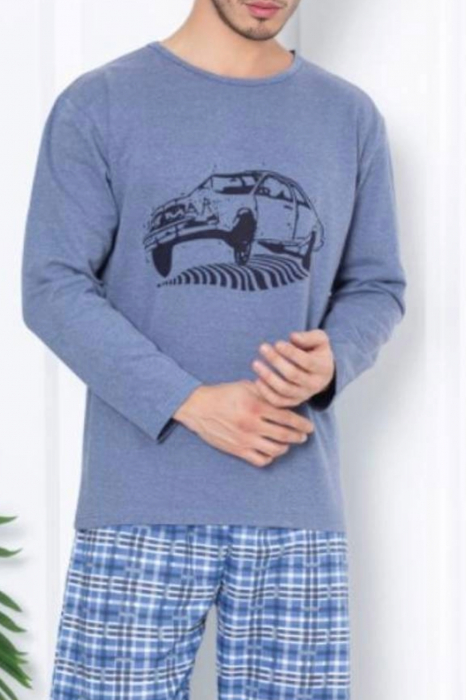 Pijama bumbac barbat, maneci si pantaloni lungi, imprimeu modern embody [3]