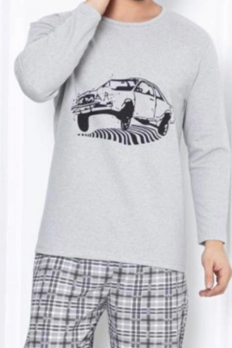 Pijama bumbac barbat, maneci si pantaloni lungi, imprimeu modern embody [3]