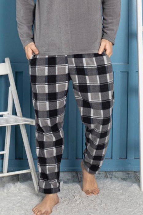 Black Friday - Reduceri Pijama barbat cocolino, material polar moale si calduros, maneci si pantaloni lungi, gri Promotie [2]