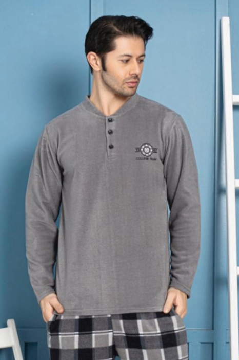 Black Friday - Reduceri Pijama barbat cocolino, material polar moale si calduros, maneci si pantaloni lungi, gri Promotie [3]