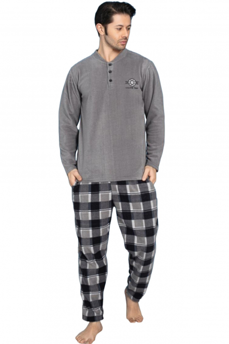 Black Friday - Reduceri Pijama barbat cocolino, material polar moale si calduros, maneci si pantaloni lungi, gri Promotie [4]