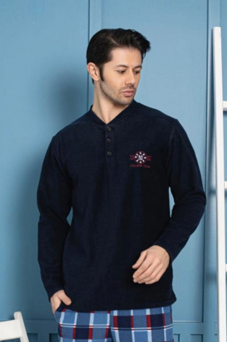 Pijama barbat cocolino, material polar moale si calduros, maneci si pantaloni lungi, verde, embody.ro [3]