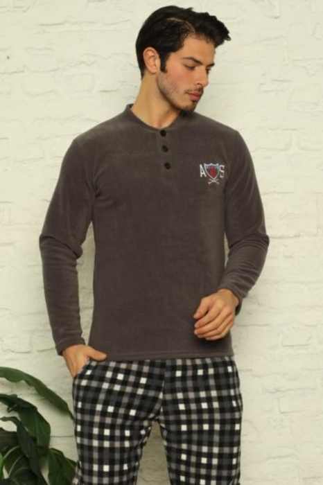Pijama barbat, material soft polar moale si calduros, maneci si pantaloni lungi cu buzunare embody [3]