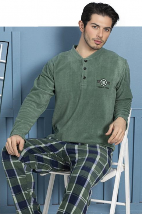 Pijama barbat, material soft polar moale si calduros, maneci si pantaloni lungi cu buzunare embody [2]