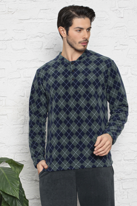 Pijama barbat, material soft polar moale si calduros, maneci si pantaloni lungi cu buzunare embody [3]