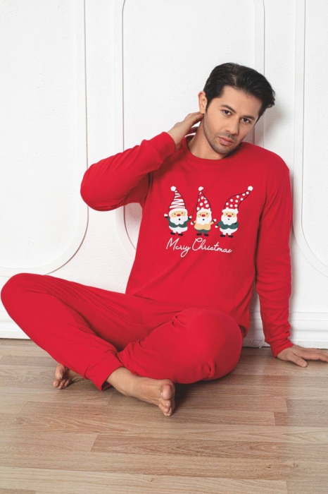 Pijama barbat Craciun din bumbac gros interlock, Merry Christmas, rosu 2006, embody [2]