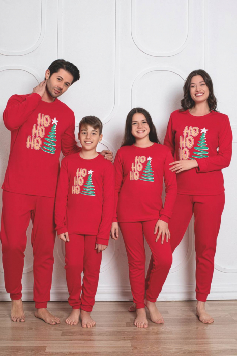 Pijama barbat Craciun din bumbac gros interlock, Merry Christmas, rosu 2006, embody [4]