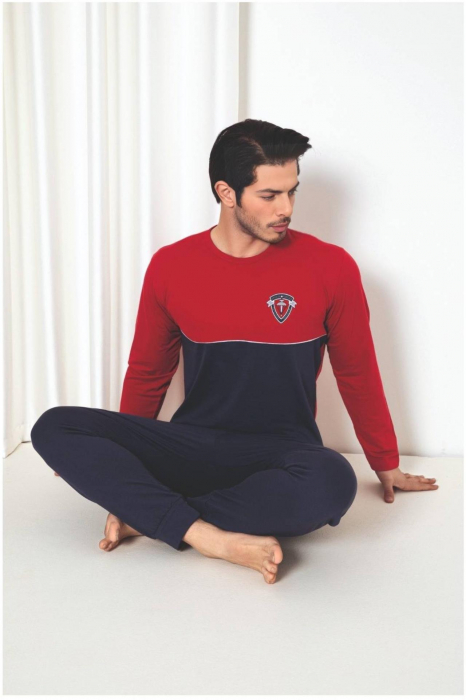 Pijama barbat din bumbac calitativ, maneci si pantaloni lungi, bleumarin 1041 , embody [2]
