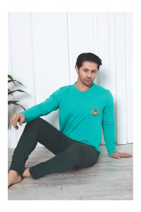 Pijama barbat din bumbac calitativ, maneci si pantaloni lungi, bleumarin 1041 , embody [2]