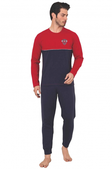 Pijama barbat din bumbac calitativ, maneci si pantaloni lungi, bleumarin 1041 , embody [3]