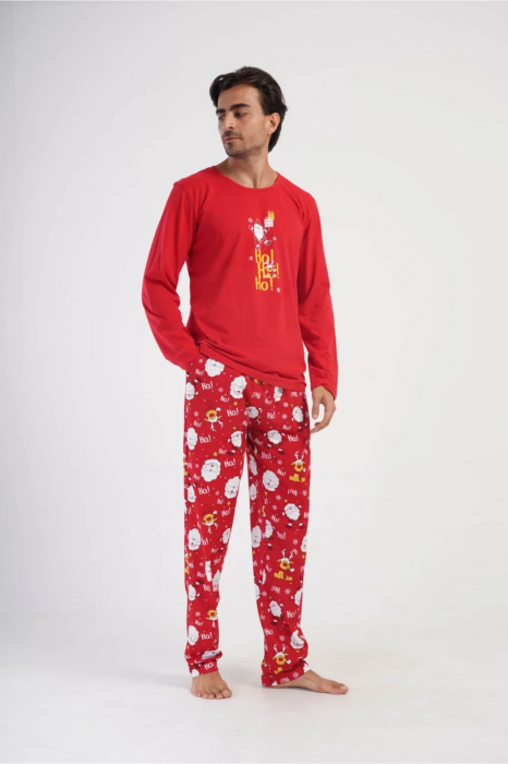 Pijama barbat de Craciun, bumbac calitativ, rosu Ho Ho Ho, embody [3]