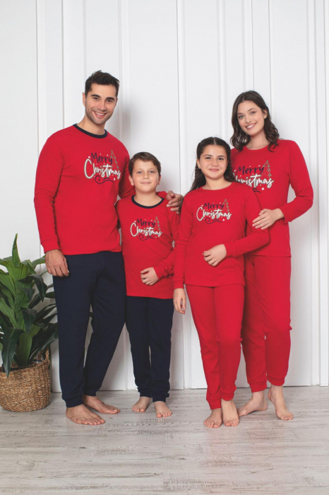 Pijama barbat Craciun din bumbac gros interlock, Merry Christmas, rosu 2006, embody [3]