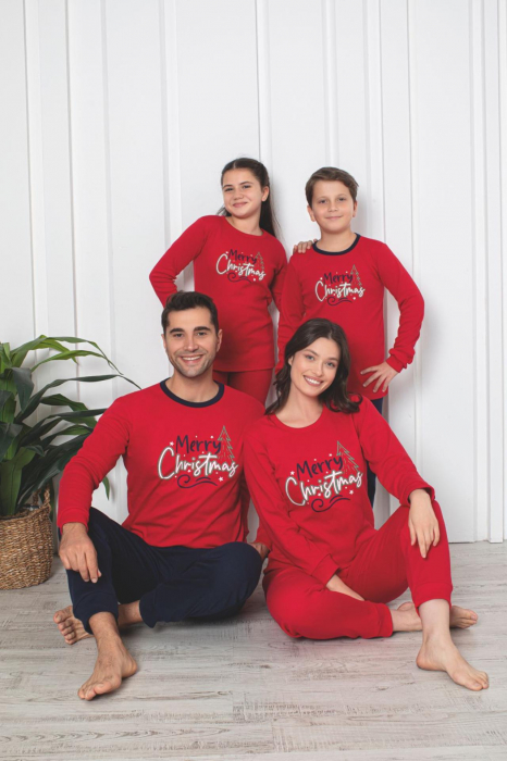Pijama barbat Craciun din bumbac gros interlock, Merry Christmas, rosu 2006, embody [4]