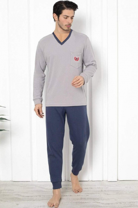 Pijama barbat din bumbac interlock, marime mare, maneci si pantaloni lungi , embody [3]