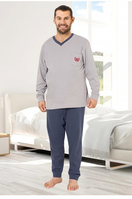 Pijama barbat din bumbac interlock, marime mare, maneci si pantaloni lungi , embody [2]