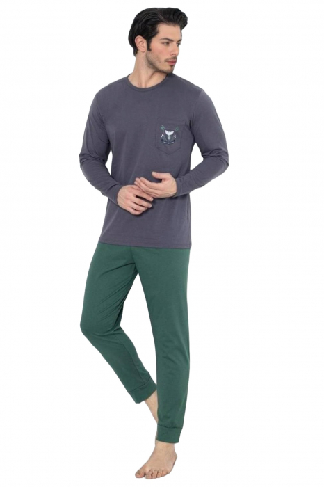 Pijama barbat din bumbac, maneci si pantaloni lungi, albastru 1001 , embody [3]