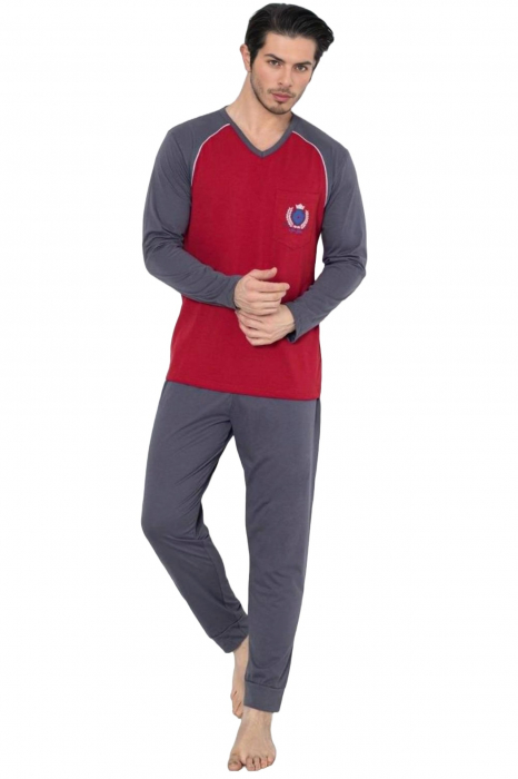 Pijama barbat din bumbac calitativ, maneci si pantaloni lungi, bleumarin 1041 , embody [3]