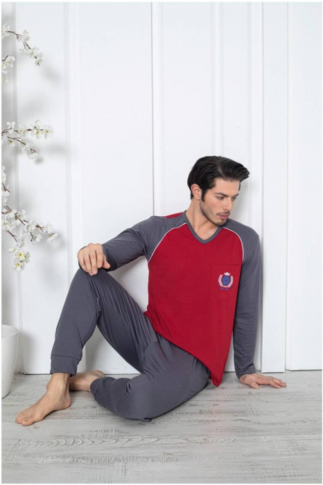 Pijama barbat din bumbac calitativ, maneci si pantaloni lungi, bleumarin 1041 , embody [2]