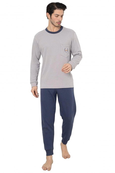Pijama barbat din bumbac, maneci si pantaloni lungi, gri deschis 601 , embody [3]