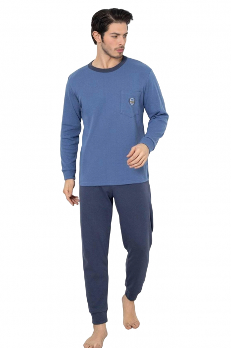 Pijama barbat din bumbac, maneci si pantaloni lungi, gri deschis 601 , embody [3]