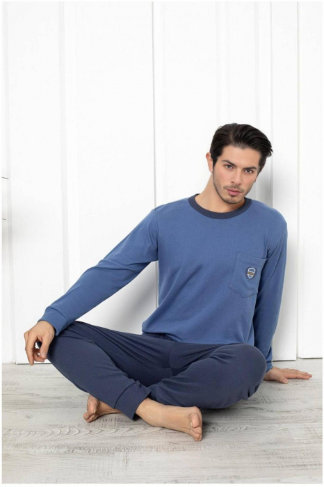 Pijama barbat din bumbac, maneci si pantaloni lungi, gri deschis 601 , embody [2]