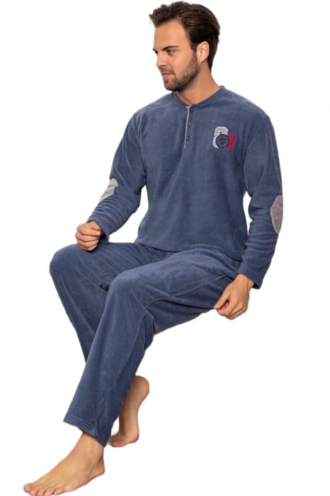 Pijama barbat, material soft polar moale si calduros, buzunare laterale, albastru [4]