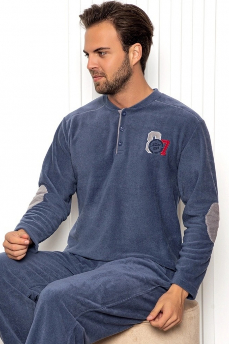 Pijama barbat, material soft polar moale si calduros, buzunare laterale, albastru [3]