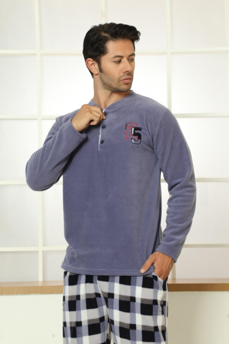 Pijama barbat, material soft polar moale si calduros, buzunare laterale, bleu [3]