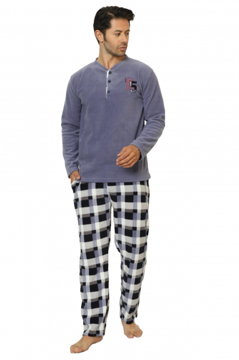 Pijama barbat, material soft polar moale si calduros, buzunare laterale, bleu [5]