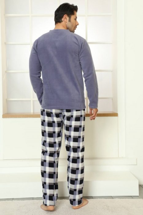 Pijama barbat, material soft polar moale si calduros, buzunare laterale, bleu [2]