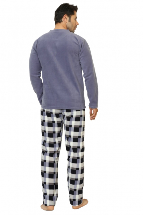 Pijama barbat, material soft polar moale si calduros, buzunare laterale, bleu [6]